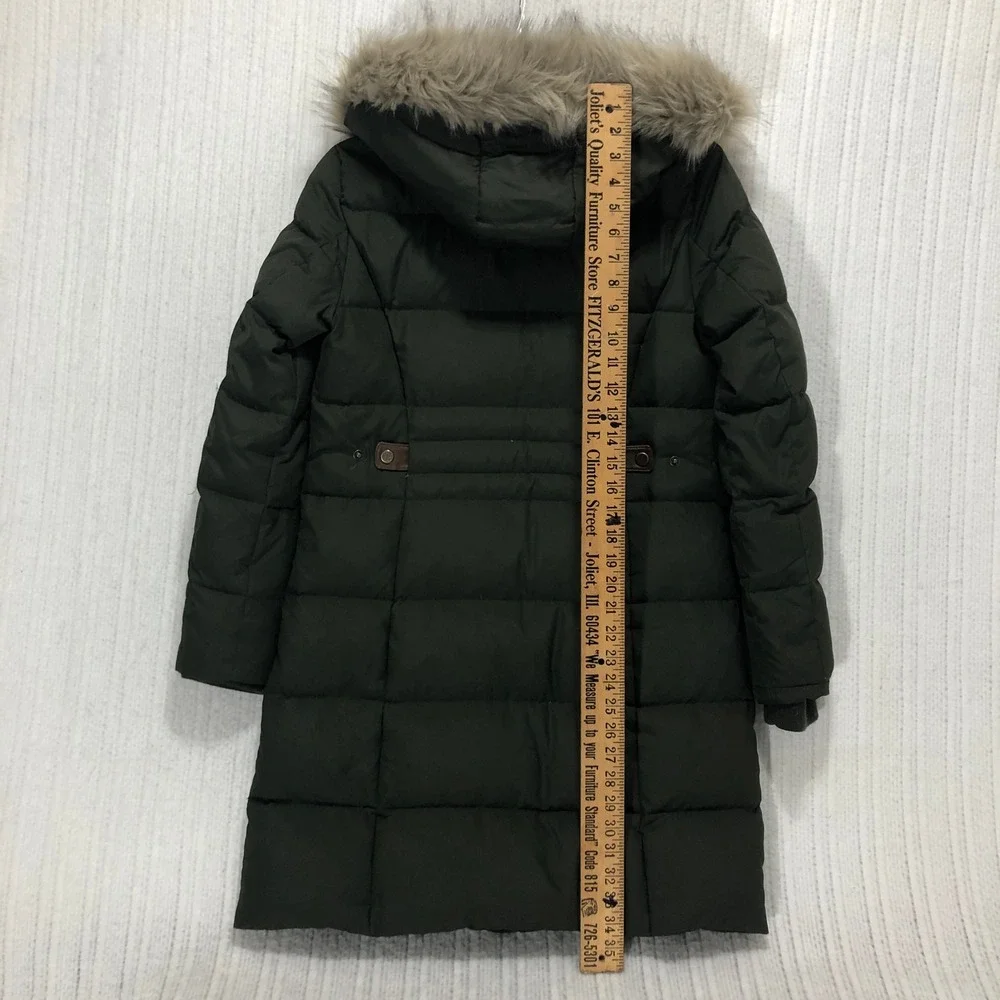Lauren Ralph Lauren Womens Olive Green Quilted Puffer Parka Faux‎ Fur Hood Small